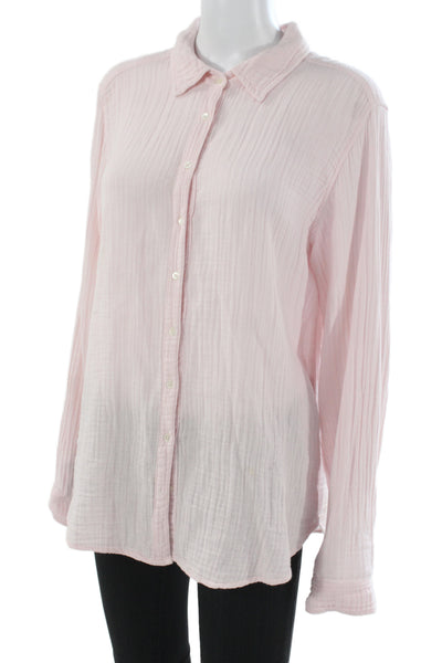 Xirena Women Basic Collared Long Sleeve Button Up Pink Cotton Blend Top Size L
