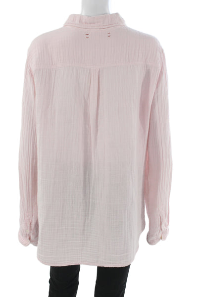 Xirena Women Basic Collared Long Sleeve Button Up Pink Cotton Blend Top Size L