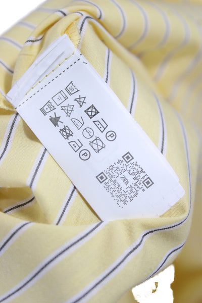 Zara Women Striped Collared Button Up Long Sleeve Yellow Cotton 90s Size L