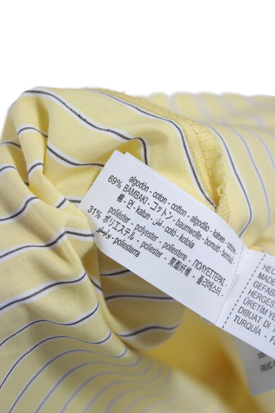 Zara Women Striped Collared Button Up Long Sleeve Yellow Cotton 90s Size L