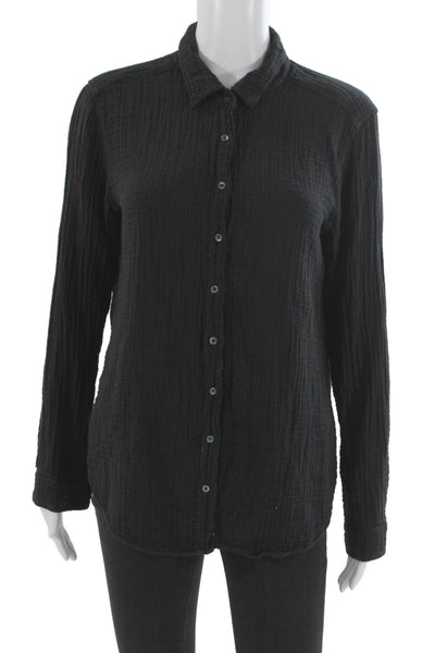 Xirena Womens Basic Button-Up Blouse Black Cotton Collared Long Sleeve Size S