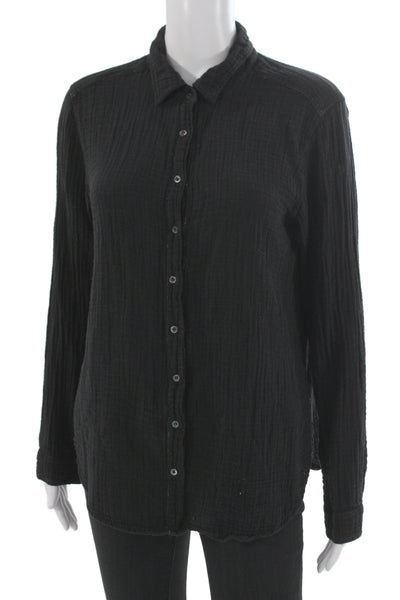 Xirena Womens Basic Button-Up Blouse Black Cotton Collared Long Sleeve Size S