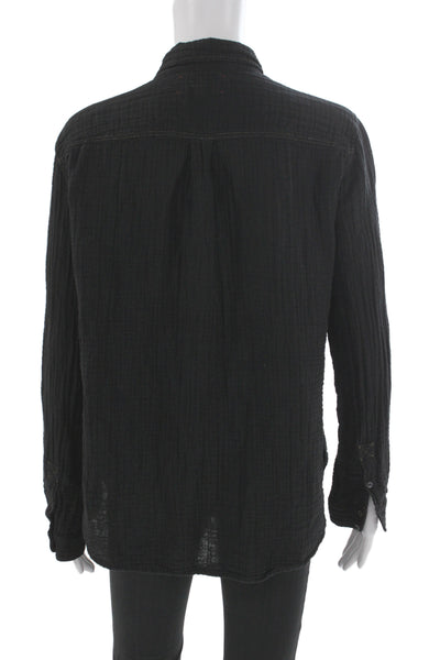 Xirena Womens Basic Button-Up Blouse Black Cotton Collared Long Sleeve Size S