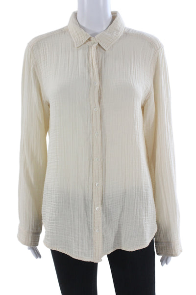 Xirena Women Beige Collared Long Sleeve Basic Button-Up Top 100% Cotton Size S