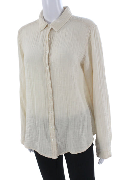 Xirena Women Beige Collared Long Sleeve Basic Button-Up Top 100% Cotton Size S