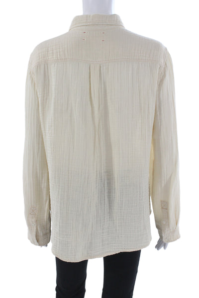 Xirena Women Beige Collared Long Sleeve Basic Button-Up Top 100% Cotton Size S