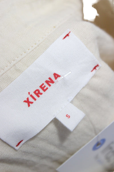 Xirena Women Beige Collared Long Sleeve Basic Button-Up Top 100% Cotton Size S