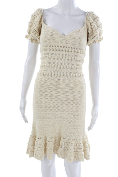 Stella Pardo Women Sweater Dress V-Neck Knee Length Short Sleeve Beige Size S