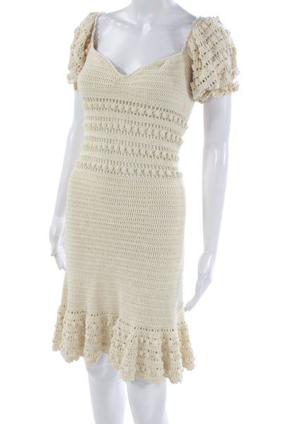 Stella Pardo Women Sweater Dress V-Neck Knee Length Short Sleeve Beige Size S