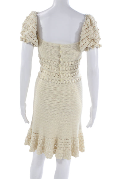 Stella Pardo Women Sweater Dress V-Neck Knee Length Short Sleeve Beige Size S