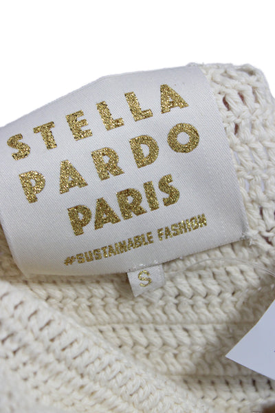 Stella Pardo Women Sweater Dress V-Neck Knee Length Short Sleeve Beige Size S