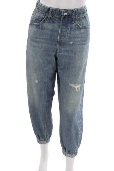 Rag & Bone Womens Cropped Boyfriend Blue Cotton Jeans Size L