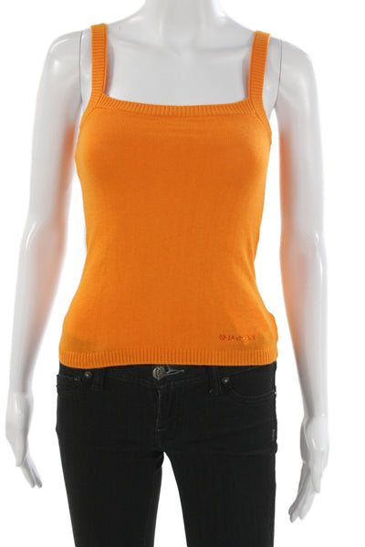Imnot Knitwear Women Camisole Square Neck Orange Sleeveless Size S