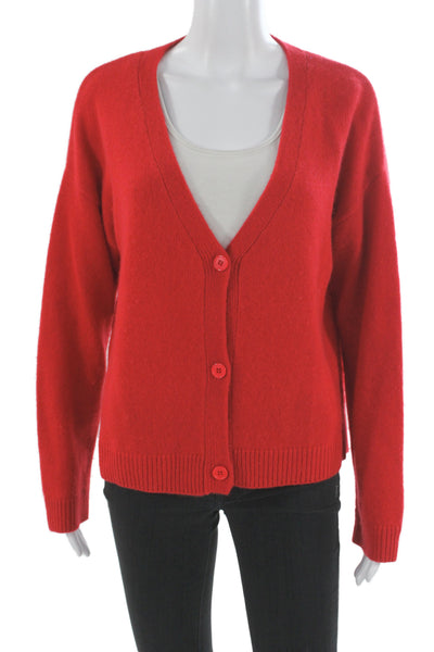 Kirna Zabete Unisex Red 100% Cashmere V Neck Button Cardigan Size L