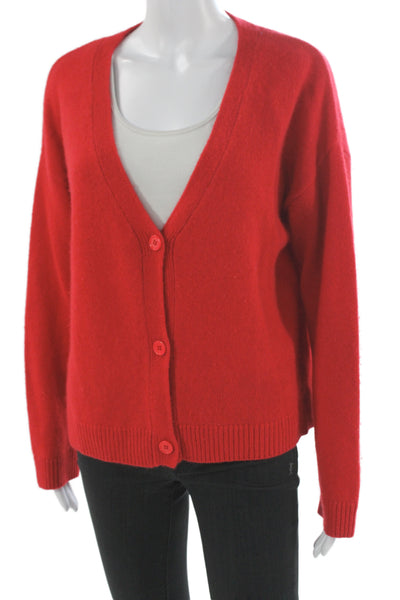 Kirna Zabete Unisex Red 100% Cashmere V Neck Button Cardigan Size L