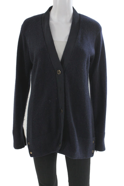 Claridge + King Unisex Navy Cashmere V Neck Button Cardigan Size M