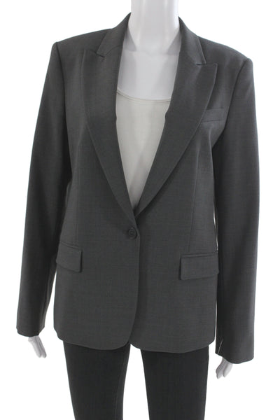 Theory Unisex Dark Gray Blazer Collared Button Long Sleeve Wool Blend Size 12