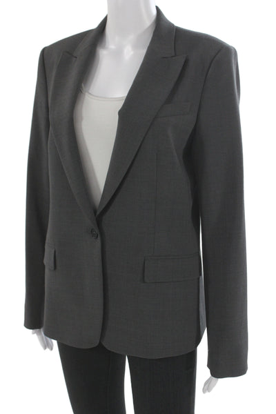 Theory Unisex Dark Gray Blazer Collared Button Long Sleeve Wool Blend Size 12