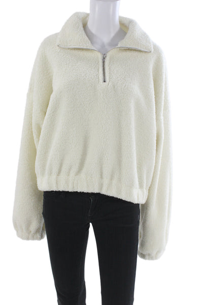 Zaful Women Pullover Sweatshirt White Mock Neck Zip Long Sleeve Size 8