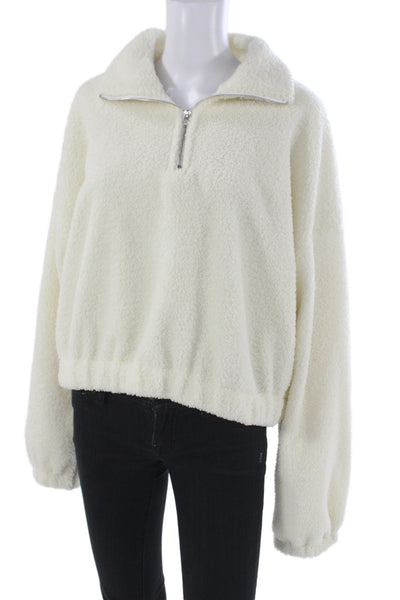 Zaful Women Pullover Sweatshirt White Mock Neck Zip Long Sleeve Size 8
