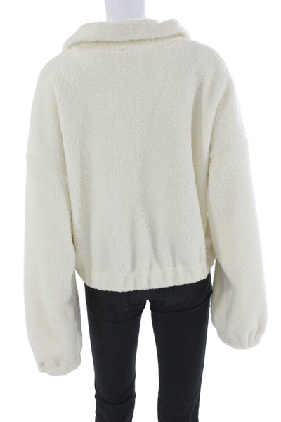 Zaful Women Pullover Sweatshirt White Mock Neck Zip Long Sleeve Size 8