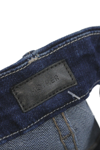 Mother Womens Skinny Cropped Ankle Jeans Dark Blue High Rise Size 32