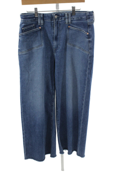Paige Womens Cropped Wide Leg Jeans High Rise Blue Size 32