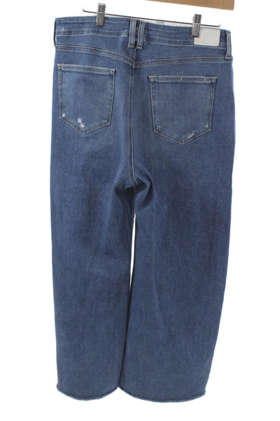 Paige Womens Cropped Wide Leg Jeans High Rise Blue Size 32