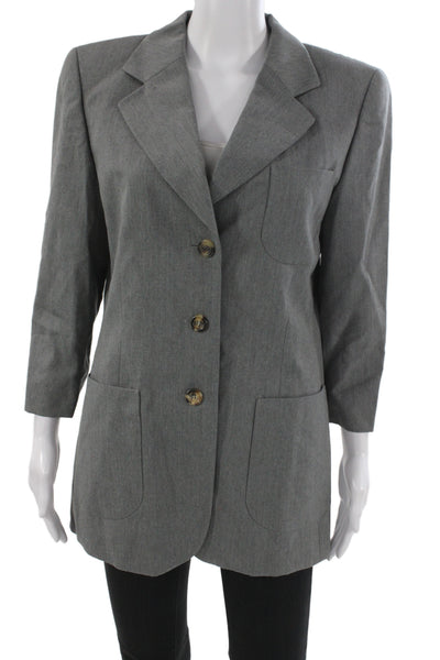 Escada Sport Womens Gray Wool Blazer Collared Button Long Sleeve Size 40
