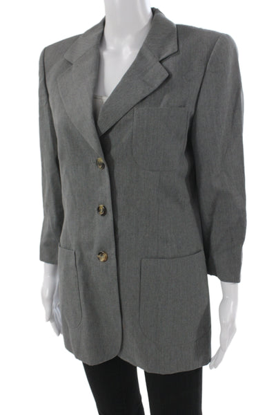Escada Sport Womens Gray Wool Blazer Collared Button Long Sleeve Size 40