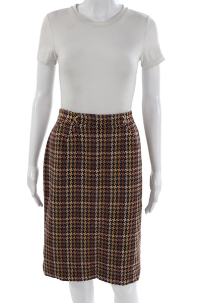 David Meister Women Brown Check Wool Blend Pencil Skirt Size 12