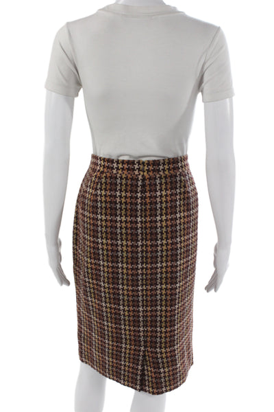 David Meister Women Brown Check Wool Blend Pencil Skirt Size 12