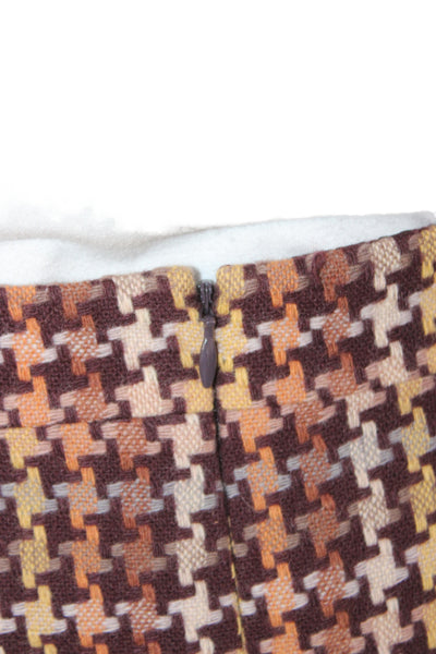 David Meister Women Brown Check Wool Blend Pencil Skirt Size 12