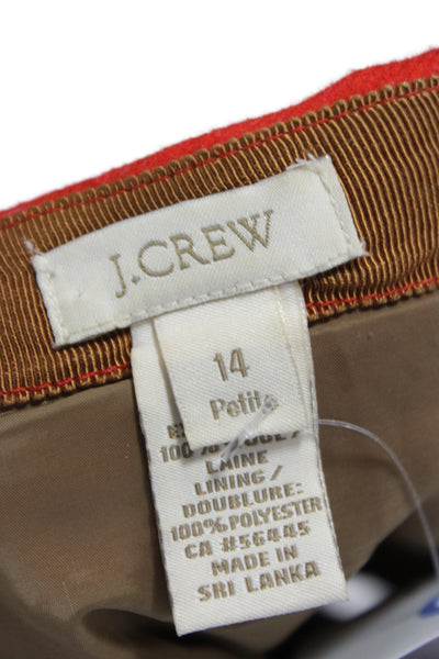 J Crew Women A-Line Skirt Red Wool Petite Knee-Length Size 14
