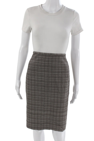 Etcetera Womens Brown Plaid Straight Pencil Wool Knee Length Skirt Size 12