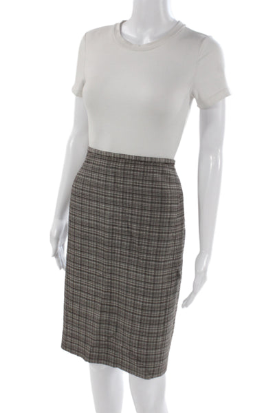Etcetera Womens Brown Plaid Straight Pencil Wool Knee Length Skirt Size 12