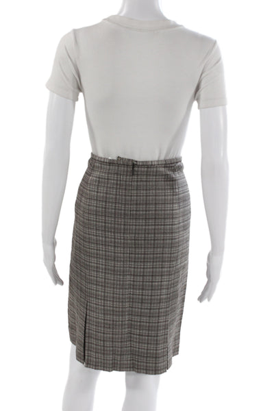 Etcetera Womens Brown Plaid Straight Pencil Wool Knee Length Skirt Size 12