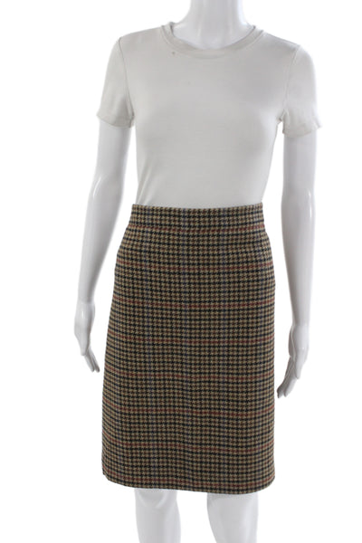 J Crew Women Straight Pencil Check Wool Blend Skirt Black Size L