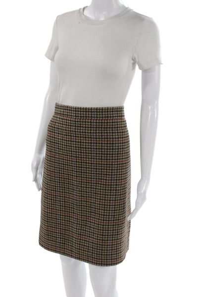 J Crew Women Straight Pencil Check Wool Blend Skirt Black Size L