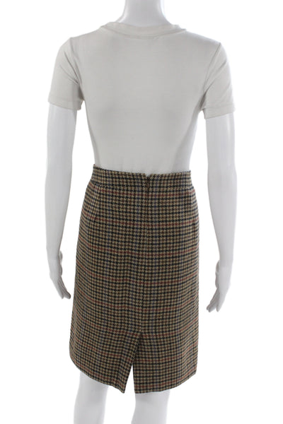 J Crew Women Straight Pencil Check Wool Blend Skirt Black Size L