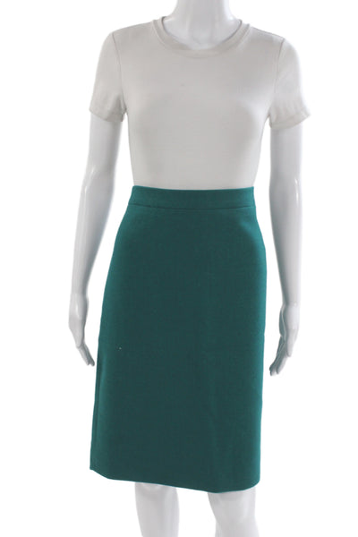 J Crew Womens Straight Pencil Skirt Green Cotton Wool Solid Size L