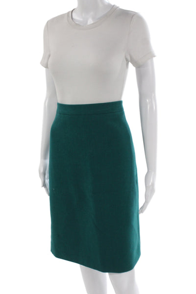 J Crew Womens Straight Pencil Skirt Green Cotton Wool Solid Size L