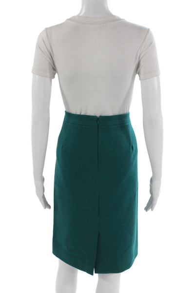 J Crew Womens Straight Pencil Skirt Green Cotton Wool Solid Size L