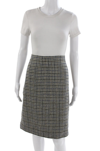J Crew Womens Black Check Pencil Skirt Wool Blend Knee Length Size 14