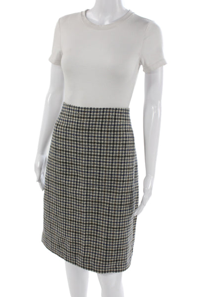 J Crew Womens Black Check Pencil Skirt Wool Blend Knee Length Size 14