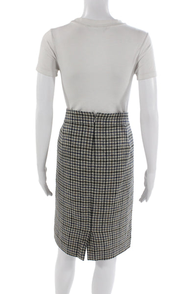 J Crew Womens Black Check Pencil Skirt Wool Blend Knee Length Size 14