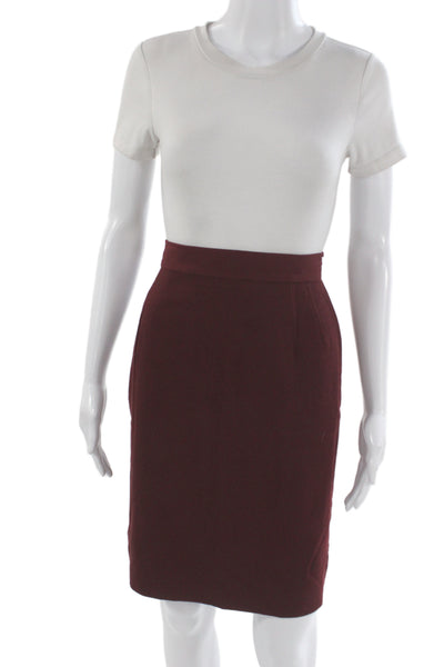 Escada Women Red Wool Cotton Straight Pencil Skirt Knee Length Size 38