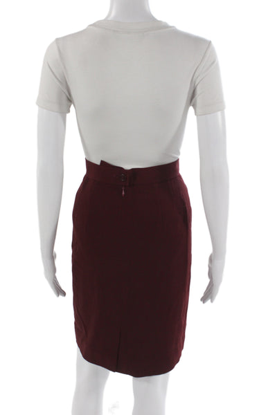 Escada Women Red Wool Cotton Straight Pencil Skirt Knee Length Size 38