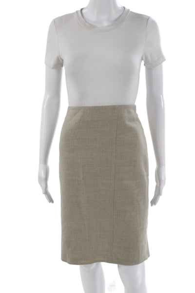 Akris Women Beige Wool Cotton Straight Pencil Skirt Knee Length Size 12