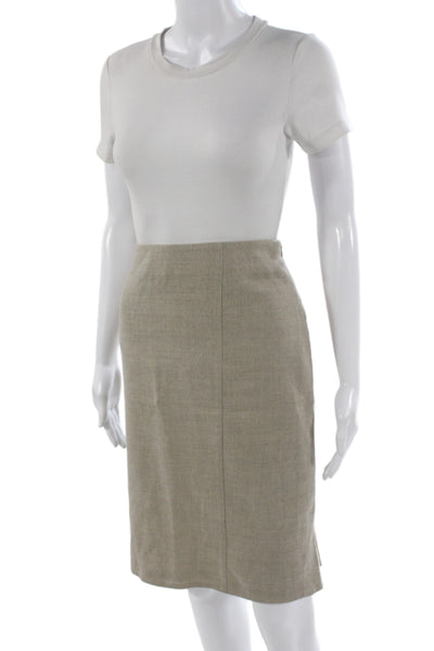 Akris Women Beige Wool Cotton Straight Pencil Skirt Knee Length Size 12